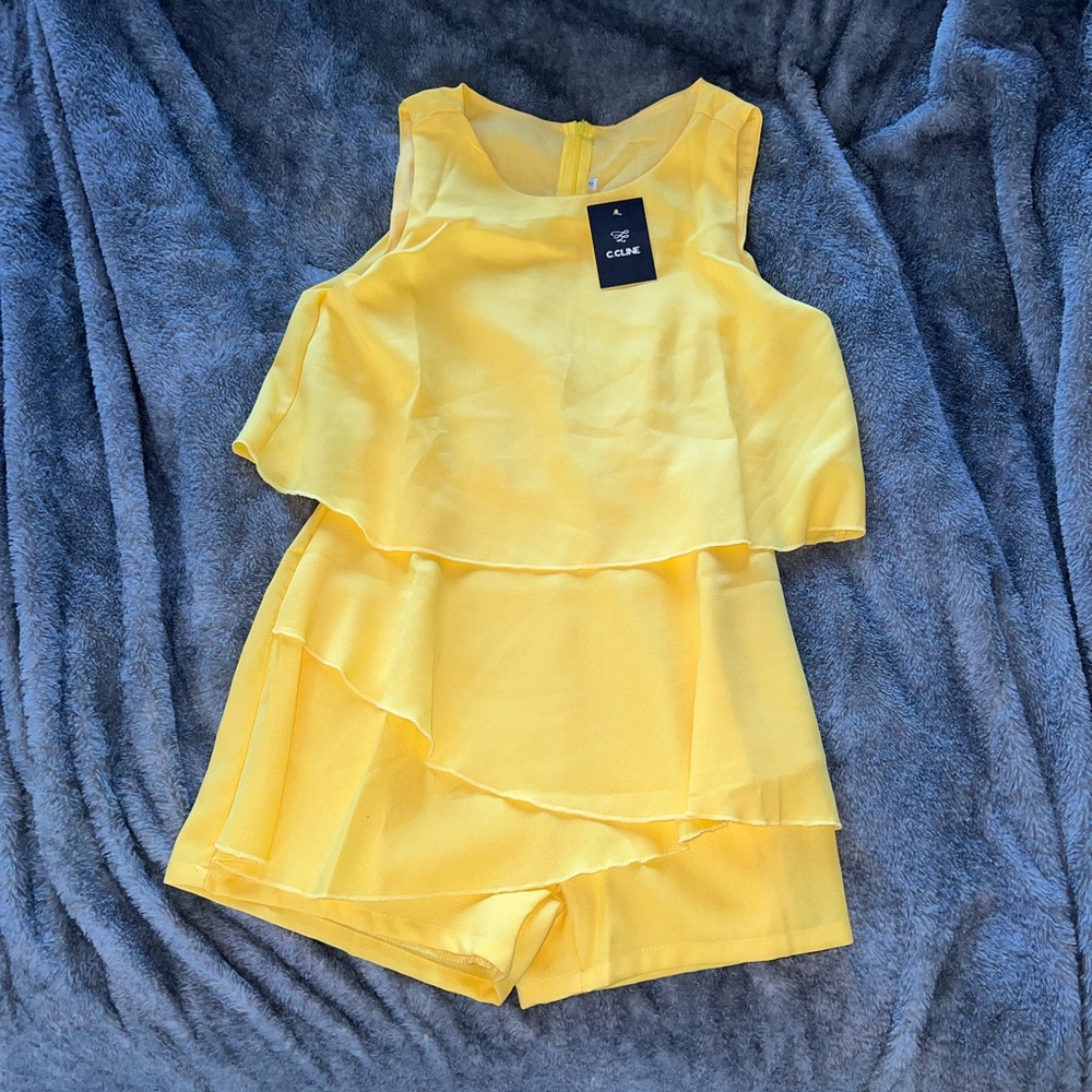 c.cline yellow romper size small